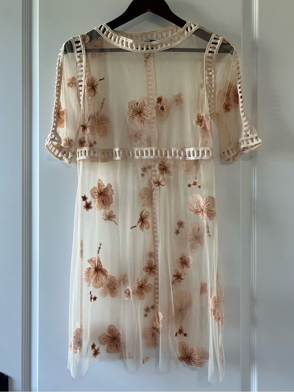 Tobi Sheer Floral Embroidered Mesh Tulle Lace Overlay Dress Peach / Nude Small - Picture 1 of 9